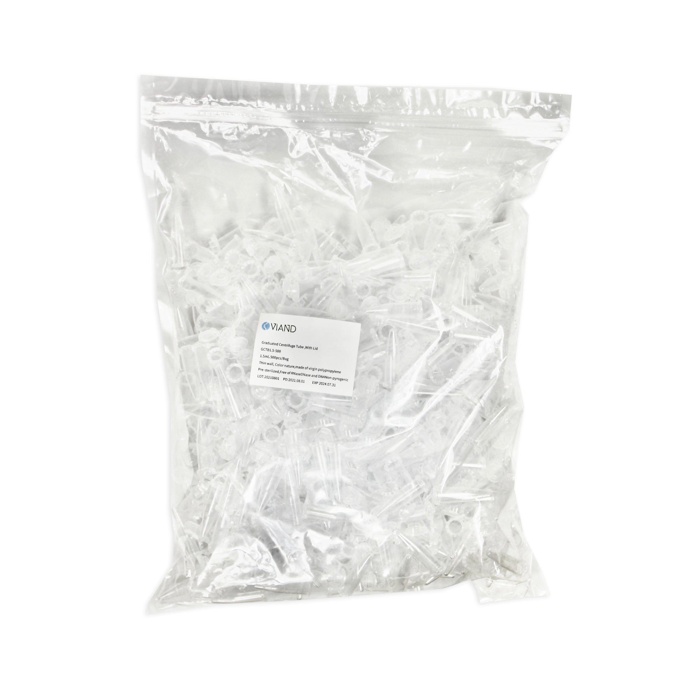 Microtubo Pre-Esteril 1.5ml Claro Libre De Rnasednase pk/500 Viand