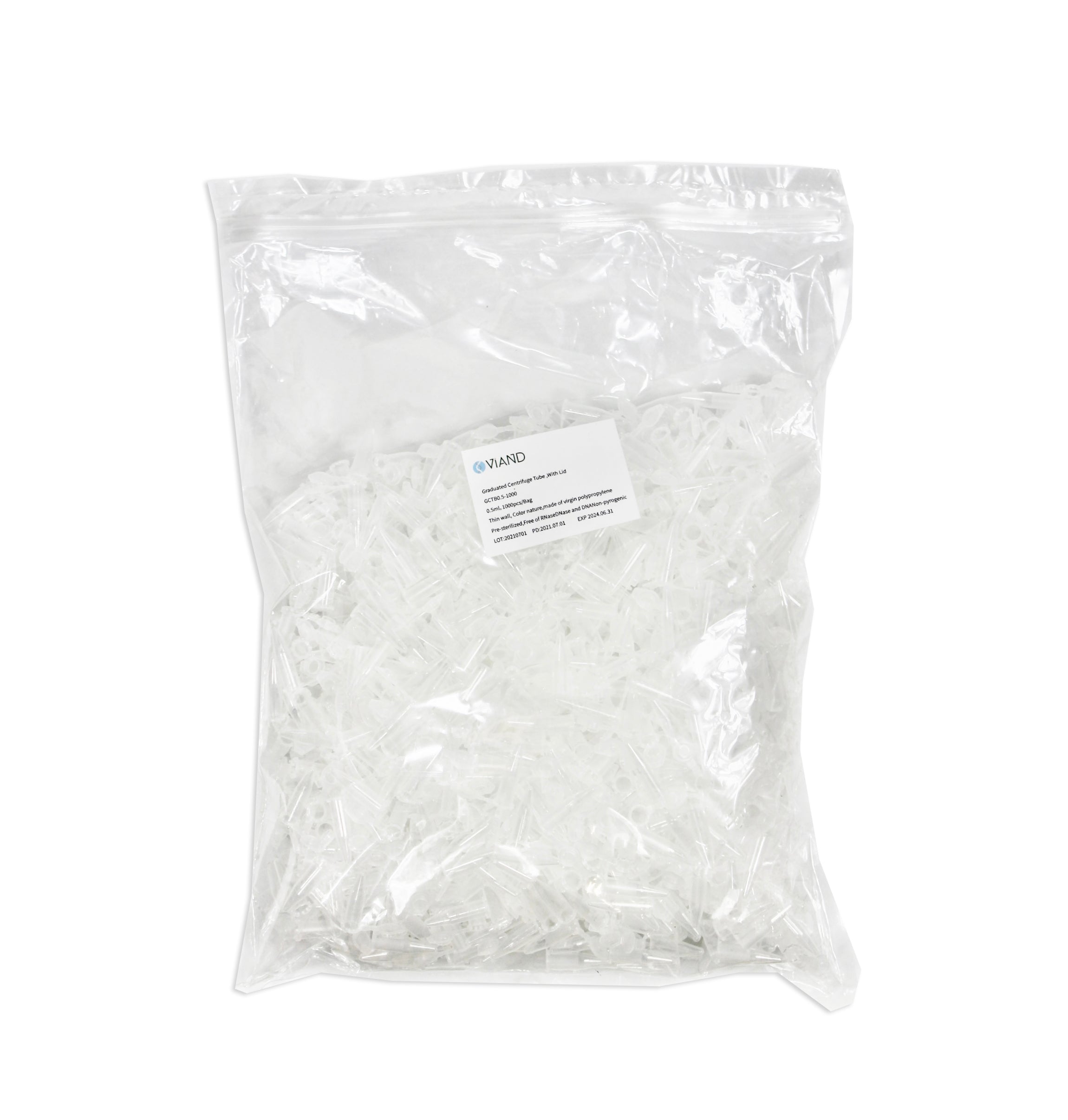 Microtubo Pre-Esteril 0.5ml Claro Libre De Rnasednase pk/1000 Viand